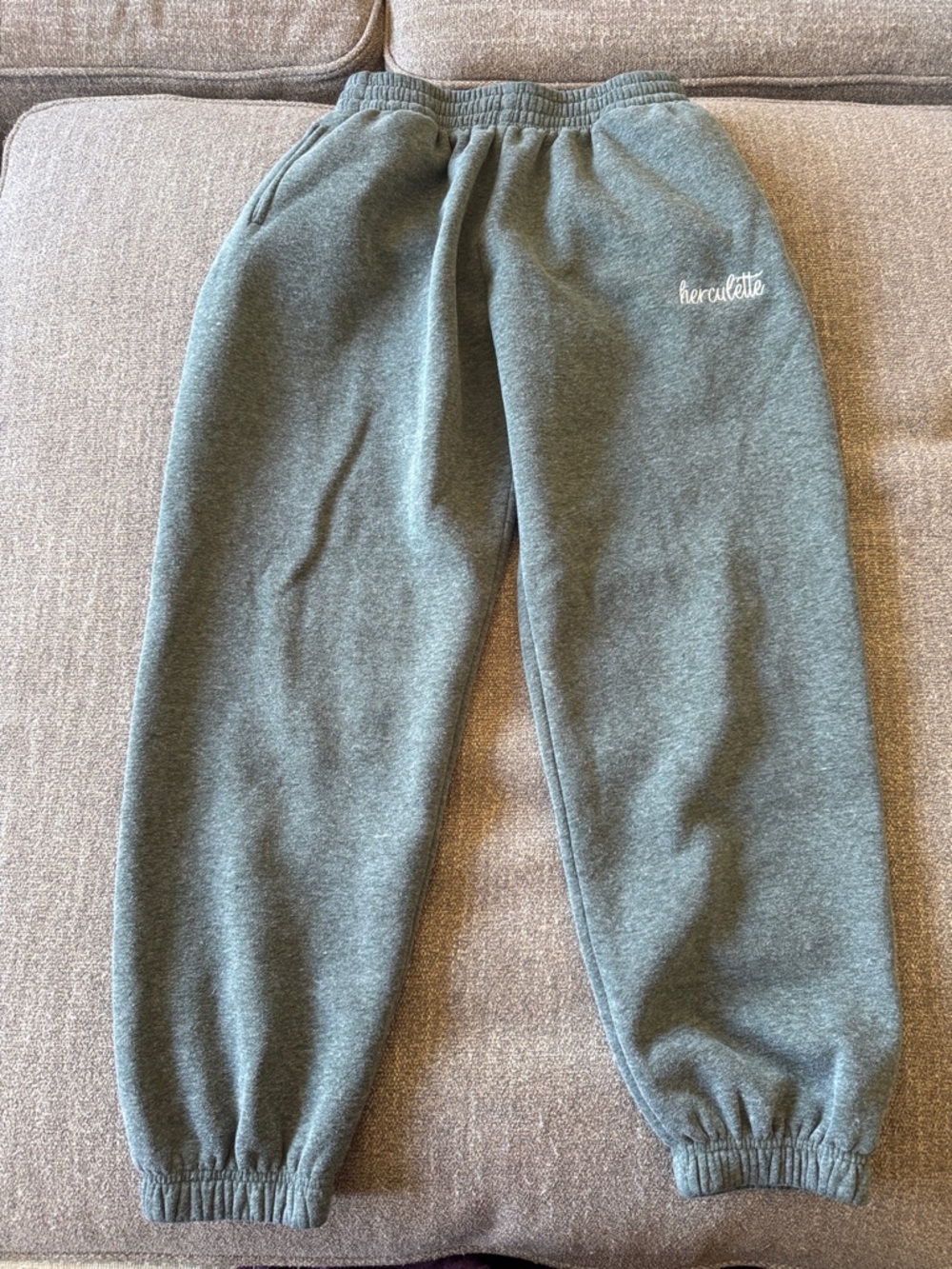 Herculette Women's Green Fleece Joggers - Elastic Waist & Cuffed Ankles